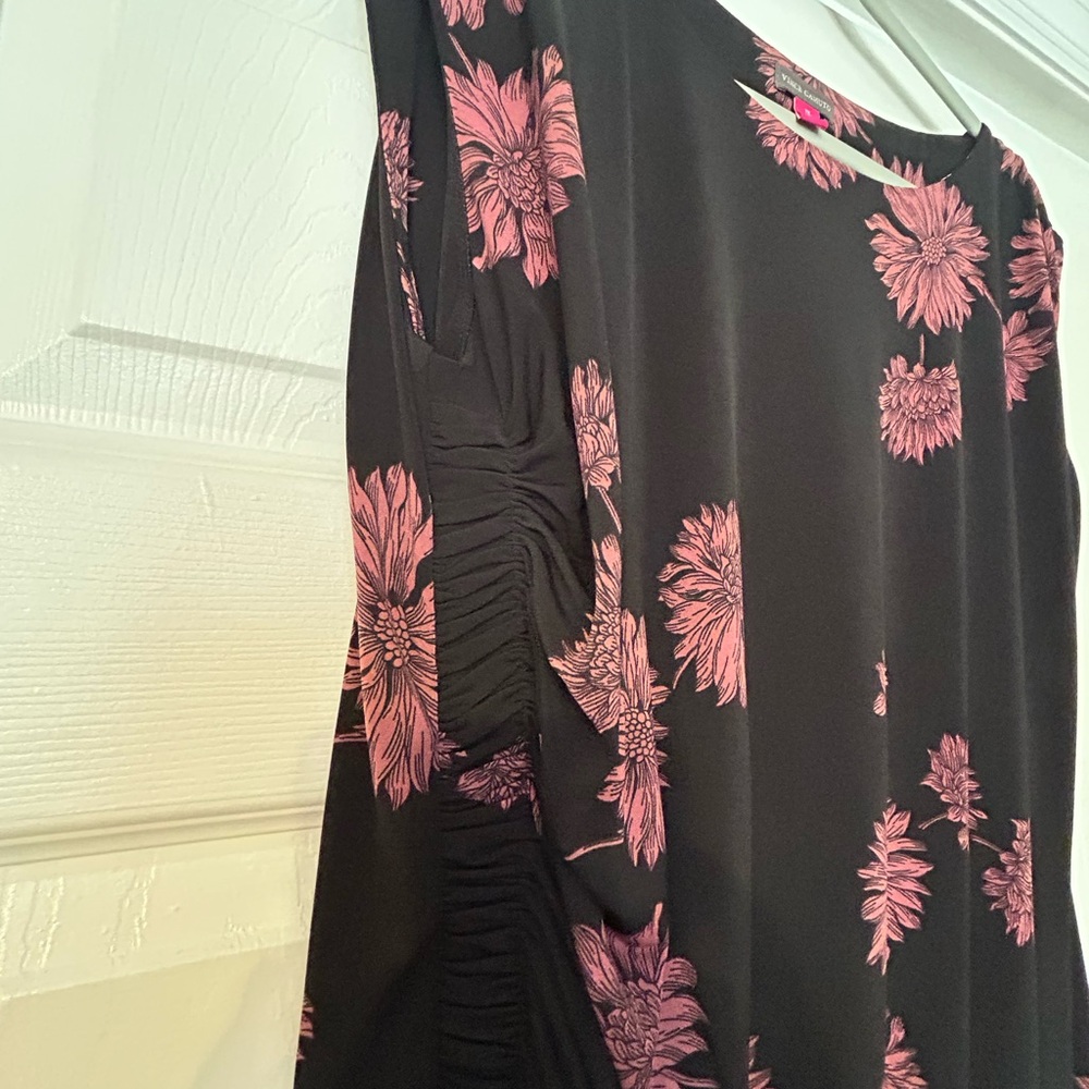 Vince Camuto Floral Black and Pink Ruched Sheath Dress